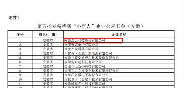 再添国家级荣誉！淘云科技获评国家级专精特新“小巨人”企业