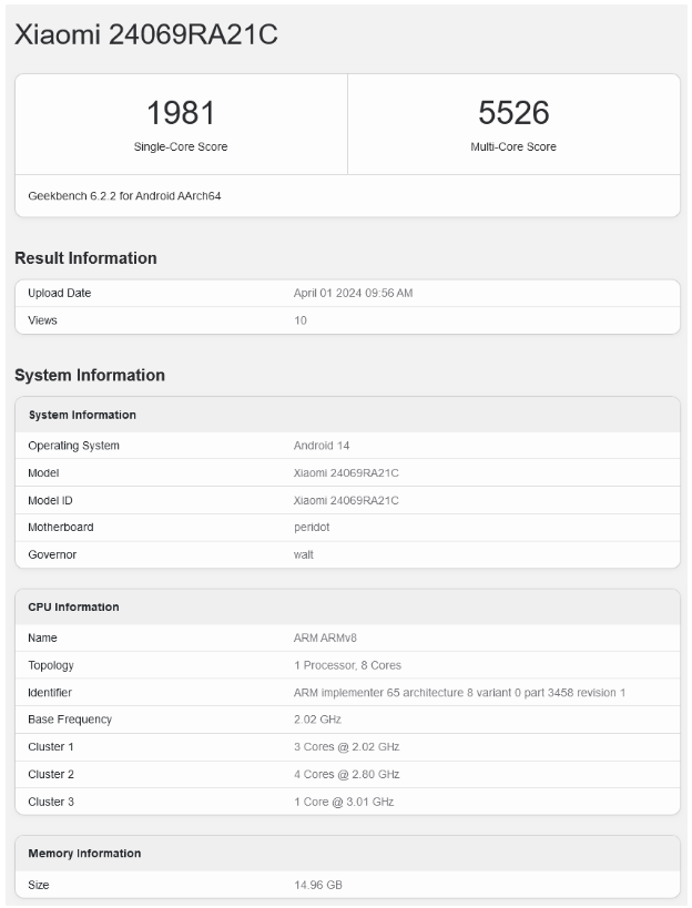 小米Redmi Turbo 3手机跑分惊艳：骁龙8s Gen 3+16GB内存，性能卓越